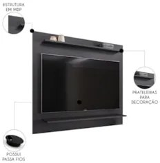 Painel para TV Suspenso 50 Pol 120cm 2 Prateleiras Versa Z34 Preto - M