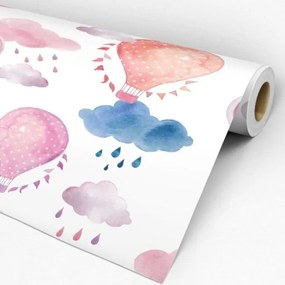 Papel de parede adesivo infantil balão e nuvens