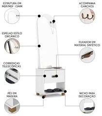 Toucador Penteadeira com Espelho 1 Gaveta Organic Branco - EJ Móveis