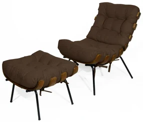 Kit Poltrona Decorativa Costela com puff Costela Suede Marrom
