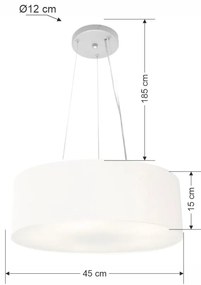 Lustre Pendente Cilíndrico Md-4184 Cúpula em Tecido 45x15cm Branco - Bivolt