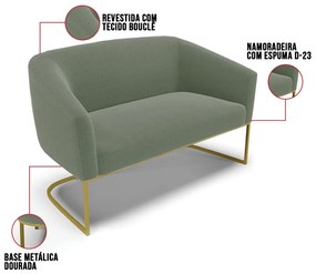 Sofá Namoradeira e Poltrona Industrial Dourado Stella Bouclê Menta D03 - D'Rossi