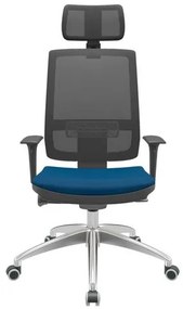 Cadeira Office Brizza Tela Preta Com Encosto Assento Poliéster Azul Autocompensador 126cm - 63012 Sun House