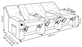 Poltrona Reclinável Para Cinema Parma 3 Lugares Baú USB PU Whisky FH1 - D'Rossi