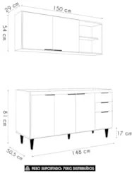 Armário de Cozinha CP01 Para Pia 150cm Pérola Z34 Branco - Mpozenato