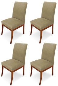 Conjunto 4 Cadeiras Raquel para Sala de Jantar Base de Eucalipto Suede Nude