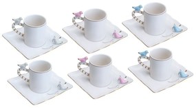 Xícara Café Porcelana Com Pires Birds Desing Plate Colorido 80ml 35469 Wolff