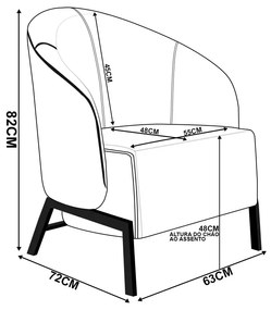 Poltrona Sala de Estar Base Industrial Luar Bouclê Cinza K01 - D'Rossi