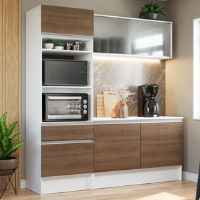Armário de Cozinha Compacta 180cm Branco/Rustic Topazio Madesa 86 Cor:Branco/Rustic