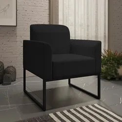 Poltrona Decorativa Base Industrial Preto Maressa A79 Linho Preto - Ib