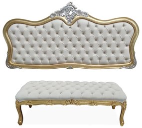 Cabeceira de Cama Francesa com Puff Recamier Decorativo Capitonê Design de Luxo