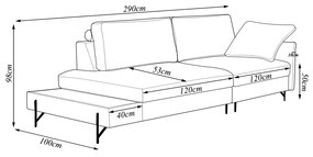 Sofá Sala de Estar Bipartido Living Design Moderno 290cm Mesa Lateral Pés de Ferro Jungle Linho Cinza G93 - Gran Belo