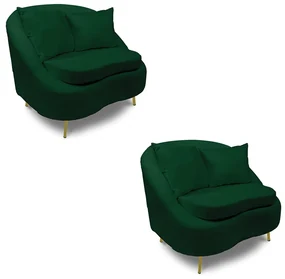 Poltrona Decorativa Orgânica Pé Ferro Dourado Kit 2 Zaya Bouclê Verde C05 - D'Rossi