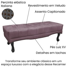 Cabeceira Cama Box Casal 140cm e Recamier Vicenza Veludo Uva S04 - D'Rossi