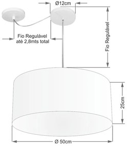 Lustre Pendente Cilíndrico Com Desvio De Centro Md-4151 Cúpula em Tecido 50x25cm Rustico Cinza - Bivolt