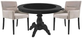 Mesa de Jogos Carteado Montreal Redonda Tampo Reversível Preto com 2 Cadeiras Vicenza Nude G36 G15 - Gran Belo