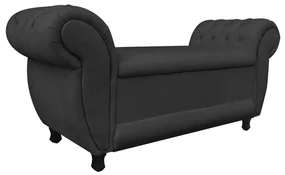 Recamier com Baú Grécia Namoradeira Calçadeira Suede Preto - D'Rossi