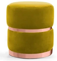 Puff Decorativo Com Cinto e Aro Rosê Round C-279 Veludo Amarelo - Domi
