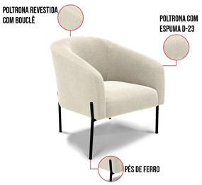 Poltrona Decorativa Pé de Ferro Preto Stella Bouclê Bege D03 - D'Rossi