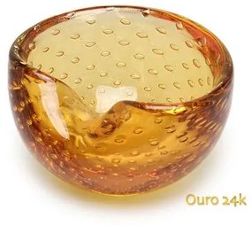 Bowl 1 Tela Âmbar com Ouro Murano Cristais Cadoro