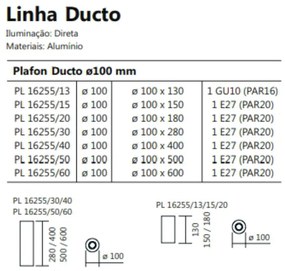 Plafon Ducto Ø10X20Cm 1Xpar20 E27 | Usina 16255/20 (DR-M Dourado Metálico)
