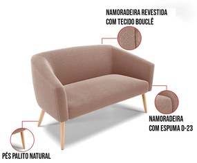 Namoradeira e 2 Poltronas Pé Palito Natural Stella Bouclê D03 - D'Rossi - Rose