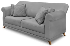 Sofá Decorativo 220cm 3 Lugares com 4 Almofadas Armstrong Veludo Cinza G63 - Gran Belo