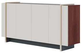 Aparador Buffet 4 Portas Oliwia 160cm Sala Jantar Pé Dourado C04 - D'Rossi - Off White e Nogueira