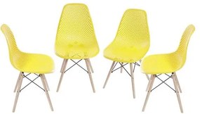 Kit com 4 Cadeiras Eames Furadinha Com Base de Madeira na Cor Amarela - 64628 Sun House