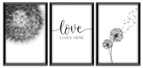 Kit 03 Quadros Decorativos "Love Lives" 43x33 cm - D'Rossi