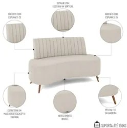 Sofá 2 Lugares para Sala Living 160cm Pés Palito Tamar Z08 Boucle Bege