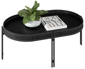 Mesa de Centro Isi Preto TX e Couro Preto 93x35 cm L04 - D'Rossi