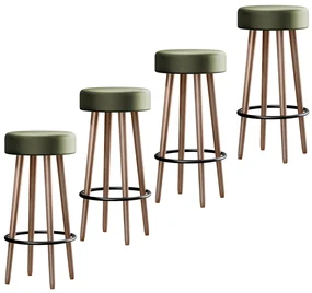 Kit 04 Banquetas Redondas Industrial Líbia Corano Verde - D'Rossi