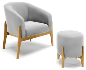 Poltrona com Puff Base de Madeira Stella Suede D03 - D'Rossi - Cinza