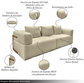 Sofá Bipartido 4 Lugares com Almofadas Soltas 260cm Nuuk Linho Bege G63 - Gran Belo