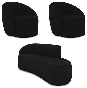 Sofá 3 Lugares Orgânico 180cm Morgan e 2 Poltronas Lua Suede D03 - D'Rossi - Preto