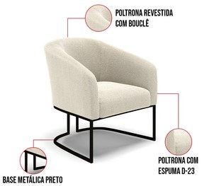 Poltrona Para Sala Industrial Preto Kit 2 Stella Bouclê D03 - D'Rossi - Bege