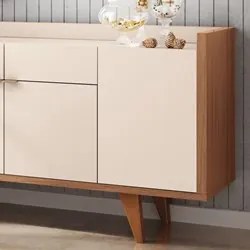 Balcão Buffet Sinfonia 4 Portas Com Espelho Decorativo H01 Off White/N