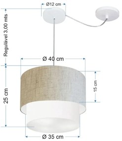 Lustre Pendente Cilíndrico Com Desvio Rustico Bege e Branco MJ-4359 Para Mesa de Jantar e Estar