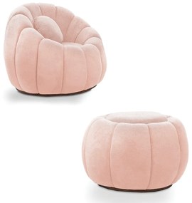 Poltrona Decorativa Orgânica Giratória com Puff Cloud Bouclê E03 - D'Rossi - Rose