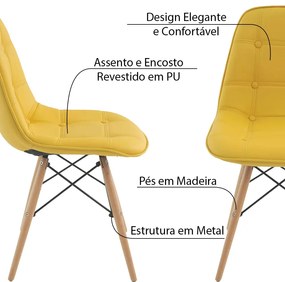 Kit 3 Cadeiras Decorativas Sala e Escritório Cadenna PU Sintético Amarela G56 - Gran Belo