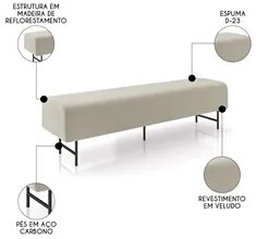 Puff Recamier Decorativo Pés em Ferro 195cm Dublin P02 Veludo Bege - M