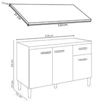 Balcão Gabinete Para Pia Com Tampo 120cm 3 Portas e 1 Gaveta Gabriela