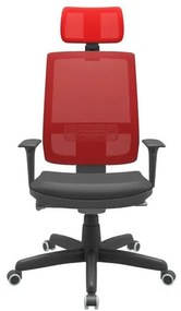 Cadeira Office Brizza Tela Vermelha Com Encosto Assento Vinil Preto Autocompensador Base Standard 126cm - 63363 Sun House