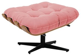 Kit 01 Poltrona e 01 Puff Giratório Costela Suede Base Metálica Preto - D'Rossi - Rose