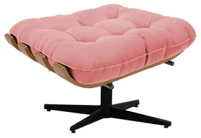 Kit 01 Poltrona e 01 Puff Giratório Costela Suede Base Metálica Preto - D'Rossi - Rose