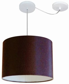 Lustre Pendente Cilíndrico Com Desvio Md-4227 Cúpula em Tecido 40x30cm Café - Bivolt