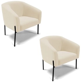 Poltrona Decorativa Pé de Ferro Preto Kit 2 Stella Linho D03 - D'Rossi - A19 Bege