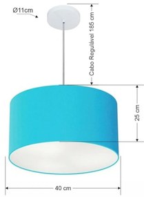 Pendente Cilíndrico Azul Turquesa MJ-4099 Para Mesa de Jantar e Estar