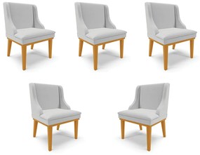 Kit 5 Cadeiras Decorativas Sala de Jantar Base Fixa de Madeira Firenze Linho Cinza/Castanho G19 - Gran Belo